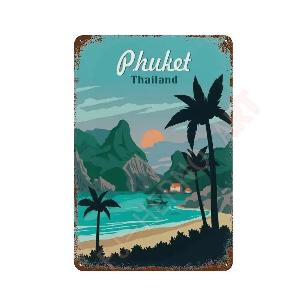Nordic Travel Poster Aesthetic Vacation Illustration Metal Tin Sign Plaque Wall Mural Plates Home Decoration Kawaii Room Decor