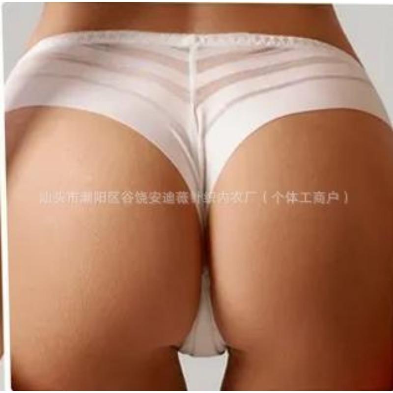Women Mid Waist Shiny Lace Seamless Breathable Thong Underwear Intimates