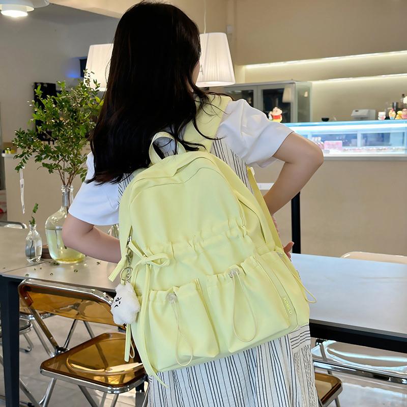 Minimalist Solid Bowknot Students Schoolbag Tutoring Bag Large Capacity Nylon Knapsack Waterproof Outdoor Travel Backpack Tote