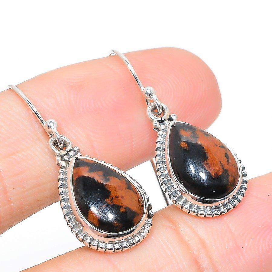 Natural Mahogany Obsidian Gemstone 925 Solid Sterling Silver Earring 1.25" e2L54