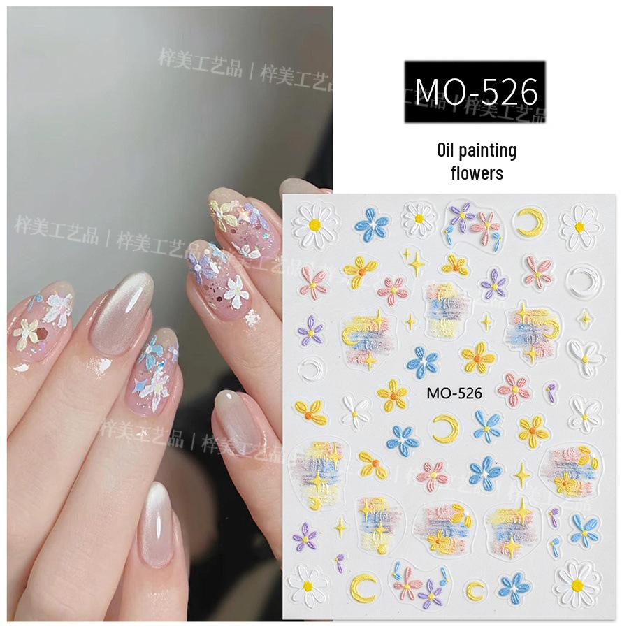 

Colorful Hand-Painted Floral Nail Art Stickers - Fresh Embossed Oil Painting Decals