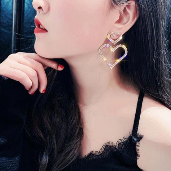Elegant Women Rhinestone Heart Teardrop Dangle Ear Drop Earrings Party Jewelry