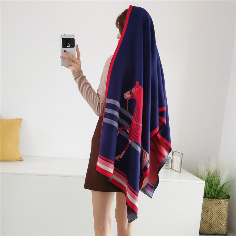 Autumn new imitation cashmere women's scarf, winter long jacquard horse double-sided warm and cold shawl