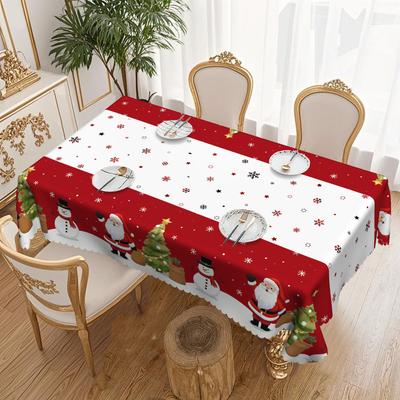 Christmas Tablecloth, Santa Snowman Christmas Tree Print, Waterproof And Oil-Proof Tablecloth, Round Table Square Tablecloth