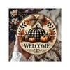 Farmhouse Round Tin Sign Pumpkin Wreath Home Garden Wall Decor