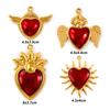 2 Stück 304 Edelstahl Religiöse Anhänger 18 Karat Vergoldet Rotes Emaille Ex Voto Herz Anhänger Für DIY Halsketten Schlüsselanhänger Herstellung