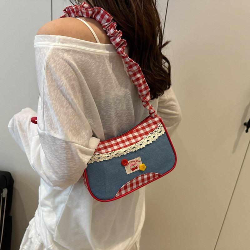 Niedliche vielseitige Umhängetasche kariert klein frisch tragbar Pendlertasche Nischendesign große Kapazität lässige Achseltasche