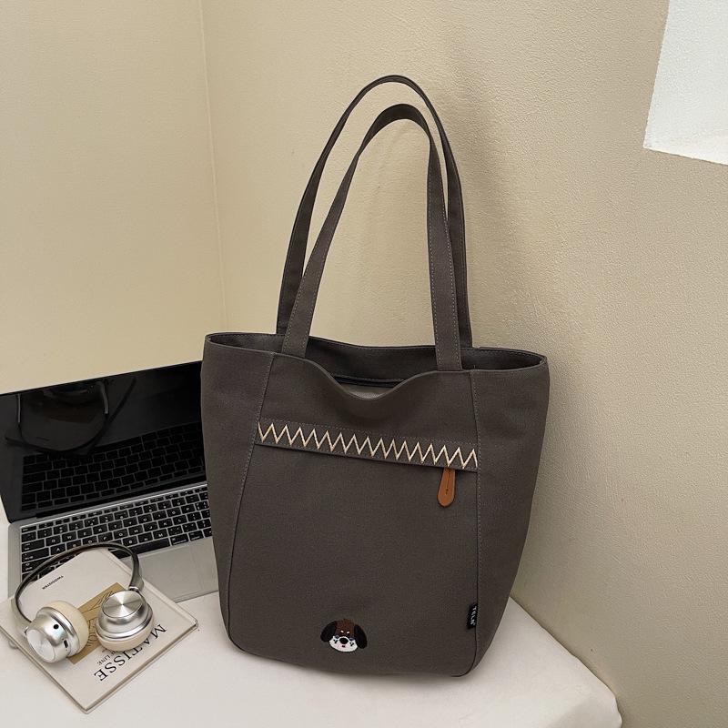 Casual Striped Embroidered Canvas Shoulder Bag - Autumn/Winter 2025 Trendy Student Design