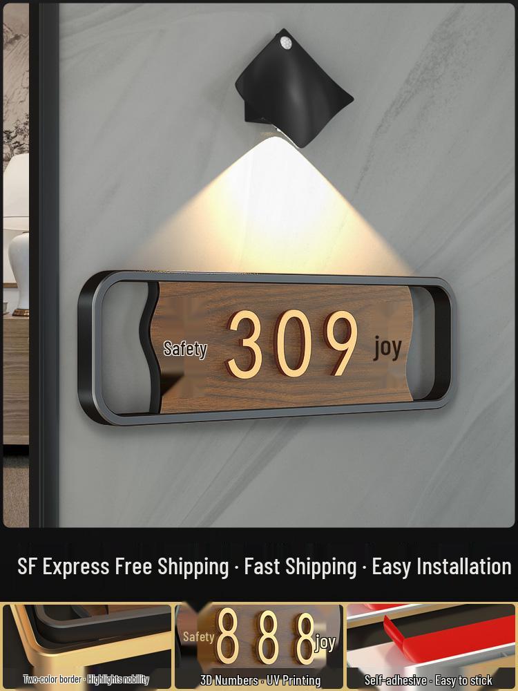 

Illuminated Peace & Joy House Number Plate for Residential Doors 8x27cm