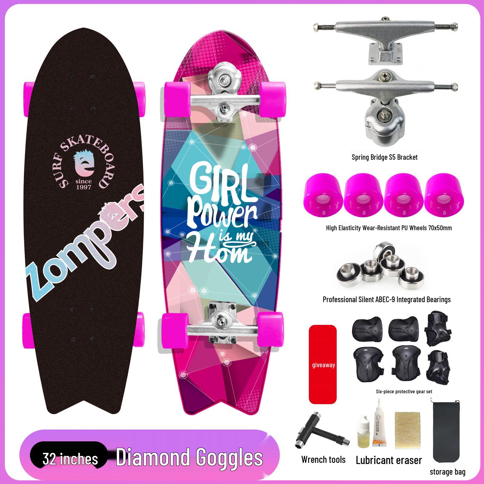 

Land Surfboard S5: Four-Wheel Bracket Skateboard for Simulated Surfing and Skiing Practice 32