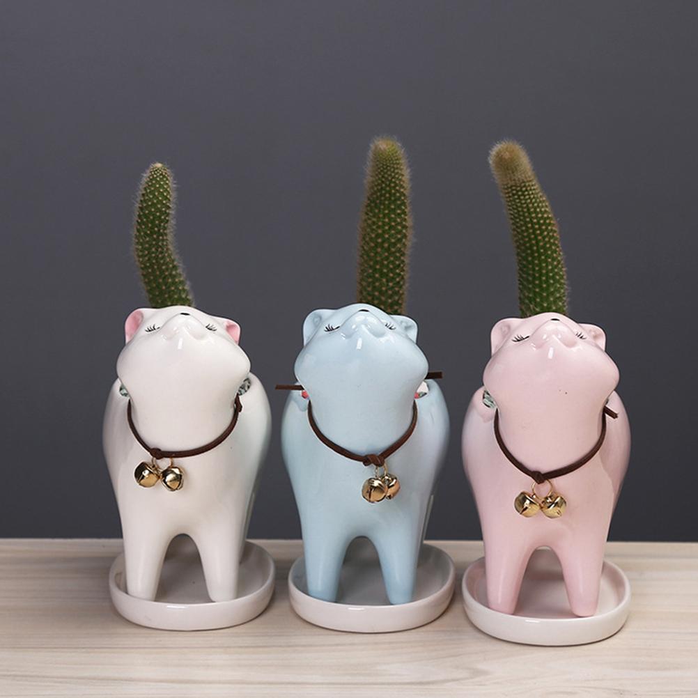 Kitten Ceramic Succulent Pots with Drain Hole Mini Pots for Plants Cactus Plants Containers for