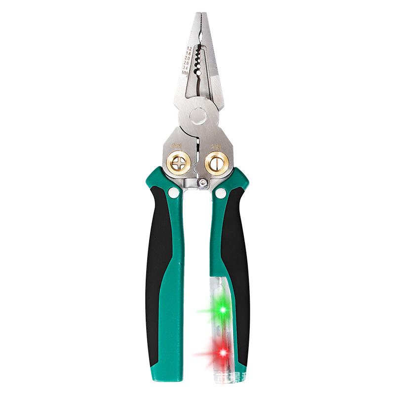 Stainless Steel Multi-functional Wire Stripper with Voltage Tester and Cable Cutting Pliers for Electricians