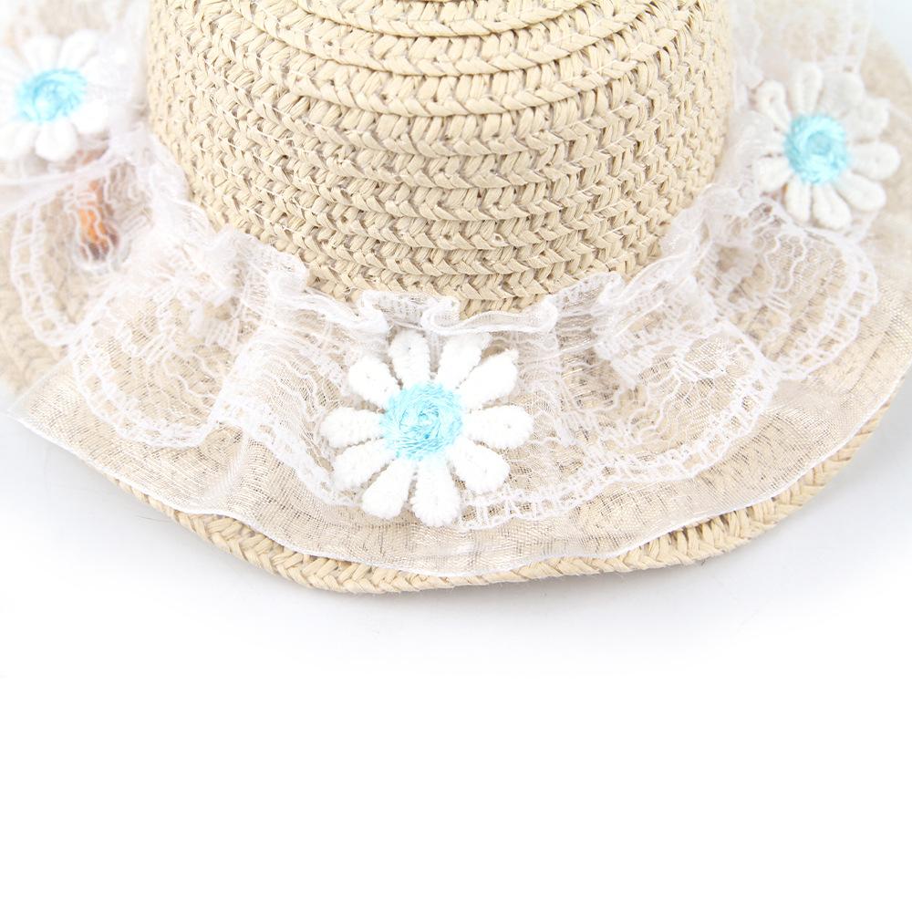New Pet Straw Hat Cute Pet Photo Decoration Lace Hat Cat Headpiece Small Daisy Straw Hat