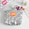 Women's Large Capacity Quilted PU Leather Makeup Bag -Travel Cosmetic Organizer Case Silver Wash Pouch with Inner Compartments
