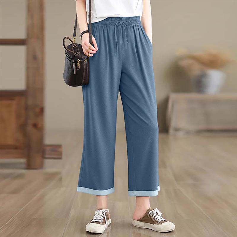 ZANZEA Womens Summer Loose Casual Drawstring Cropped Pants