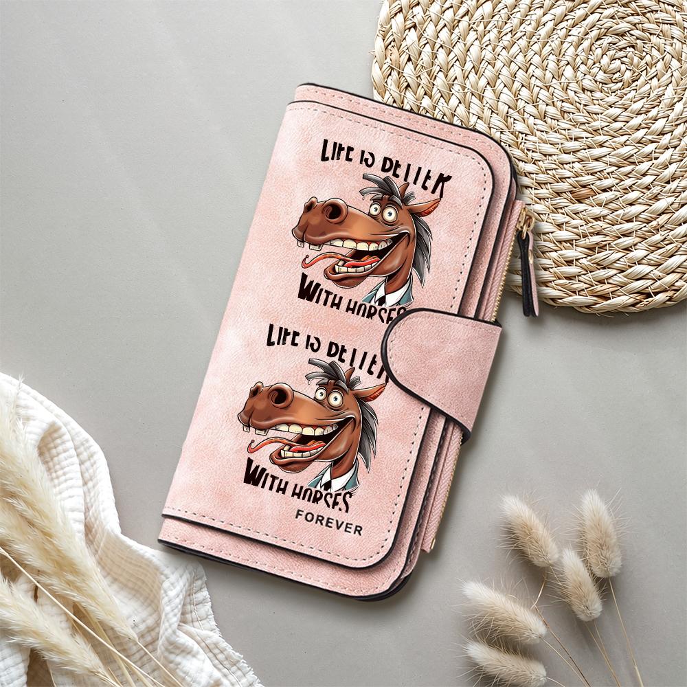 Funny Horse Print Long Wallet PU Leather Large Capacity Card Holder Purse for Daily Use