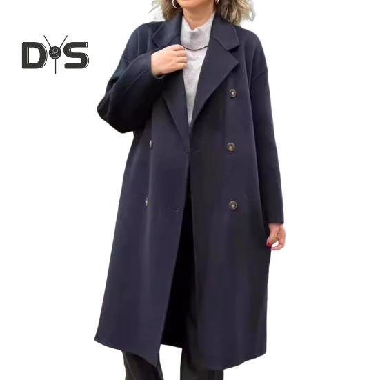 Women's Woolen Coat Autumn Winter Double-breasted Lapel Overcoat Loose-fit Solid Color Warm Long Coat for Office Daily Wear