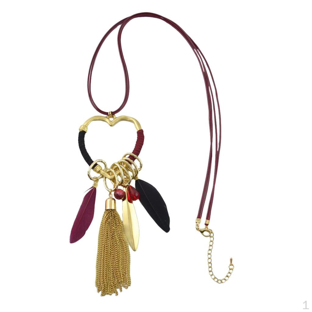 

Charms Feathers Pendant Sweater Chain Necklace For Women Girls Boho