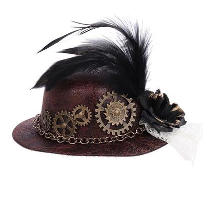 Nauja Helovino Gothic Mini Top Hat Steampunk Gears Grandininė plunksna Cosplay plaukų segtukas