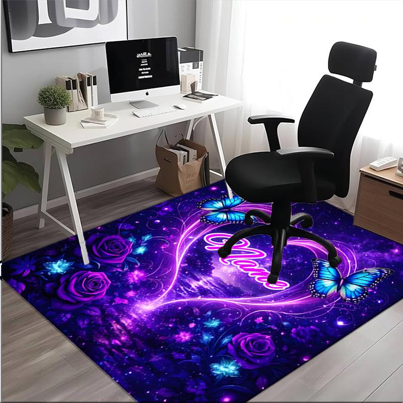 1PC Custom Name Butterflies Heart Theme Floor Mat Ideal for Living Room, Game Rooms, Office, Bedroom,Floor Mat Playful Design