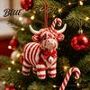Unique Acrylic Gift Tags Highland Yak Ornament for Christmas Tree Hanging Decor, Cute 2D Flat Colorful Decor Pendant with Gold String Holiday