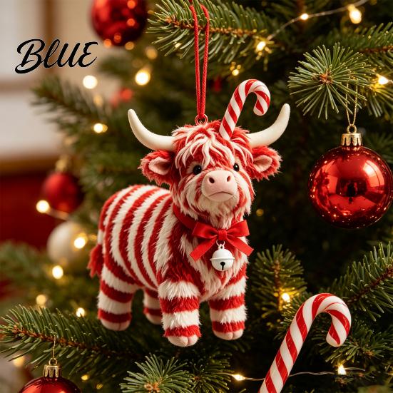 Unique Acrylic Gift Tags Highland Yak Ornament for Christmas Tree Hanging Decor, Cute 2D Flat Colorful Decor Pendant with Gold String Holiday