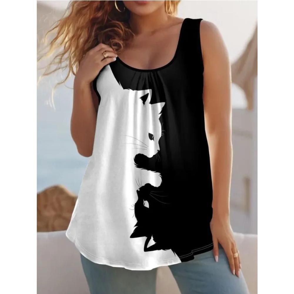 Casual Loose Flower Print T-shirt Fashionable Versatile Women's Top Comfortable Camis Tank Tops