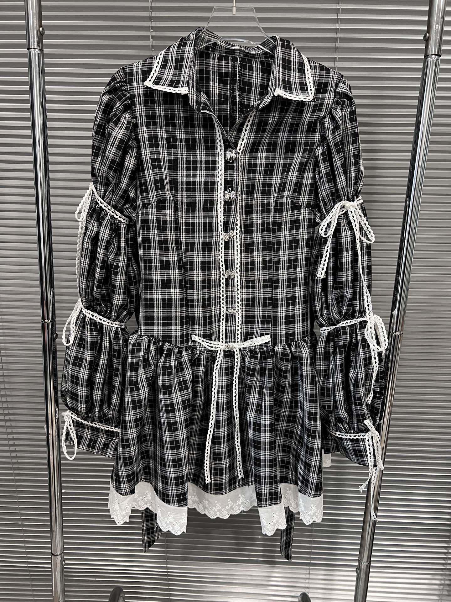Spring 2026 Elegant Retro Plaid Lace-up A-line Dress Medium