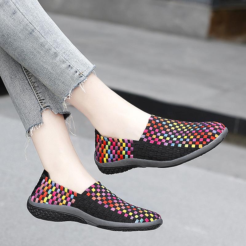 Summer Moccasin Pink Beach Shoes Women Multicolor Casual Weave Slip on Braided Purple Flats Sneakers Plus Size