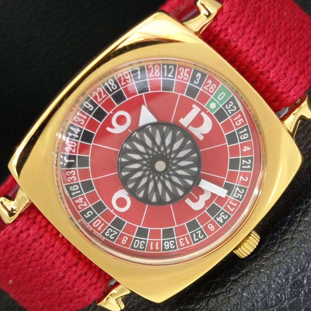 

VINTAGE HAND-WINDING SWISS MENS REFURBISHED ROULETTE RED DIAL WATCH a701103-5 R205b-a701103