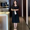 New Elegant Pleated Mid Length Dress Square Neckline with Puff Sleeves A Line Dress Waist Cinching Flowing Casual Dress Suitable for Workplace Office