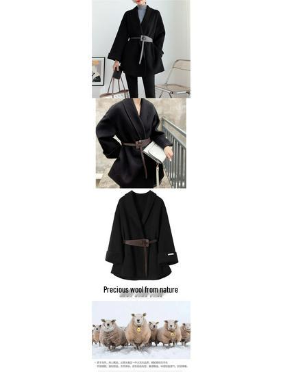 Double-Sided Petite Wool Coat - Bathrobe Style, Korean-Inspired, Waist-Slimming for Women