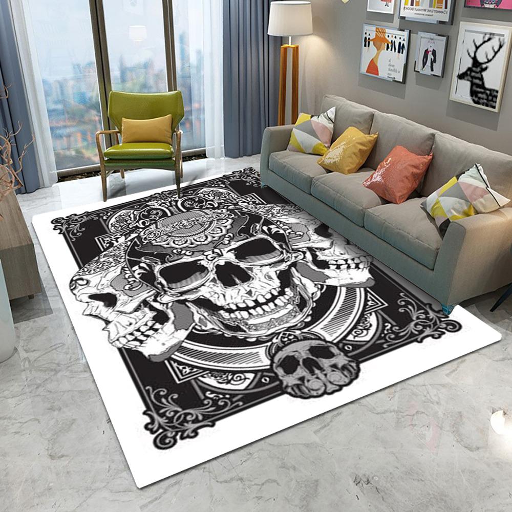 Retro Decorative Pattern Skull Carpet Living Room Sofa Bedroom Study Kitchen Entrance Door Mat Non-slip Playing Cards Decor Rug