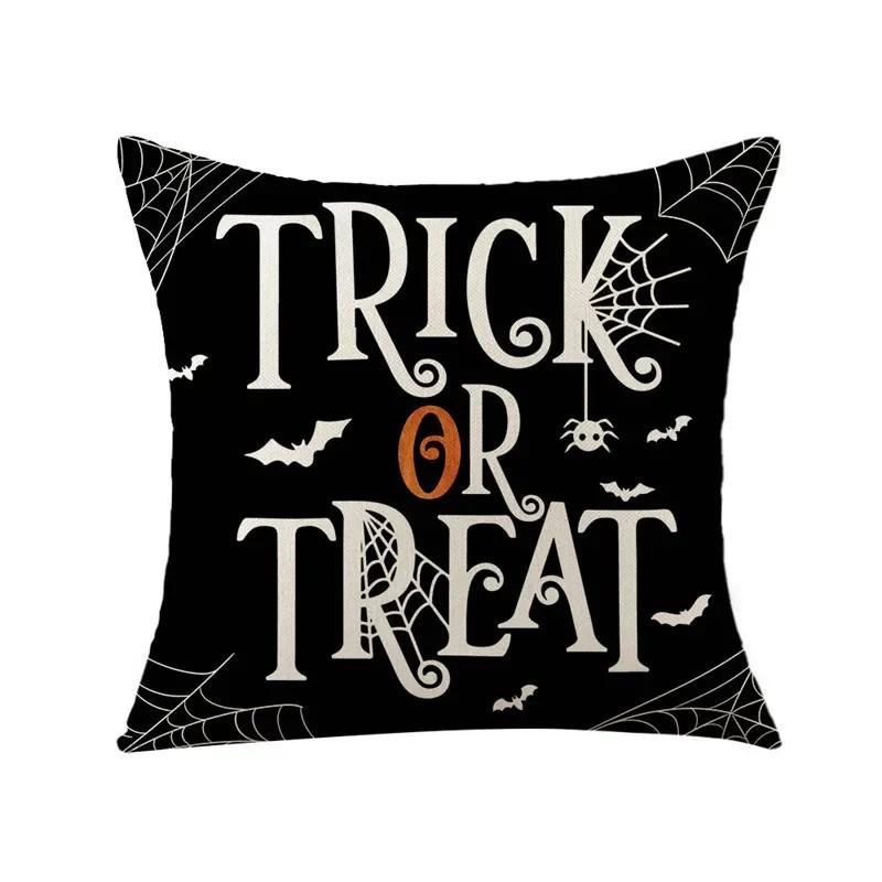 40/45/50cm Halloween Party Decorations Linen Pillowcase for Sofa Black Witch Ghost Print Throw Pillow Cover Home Decor