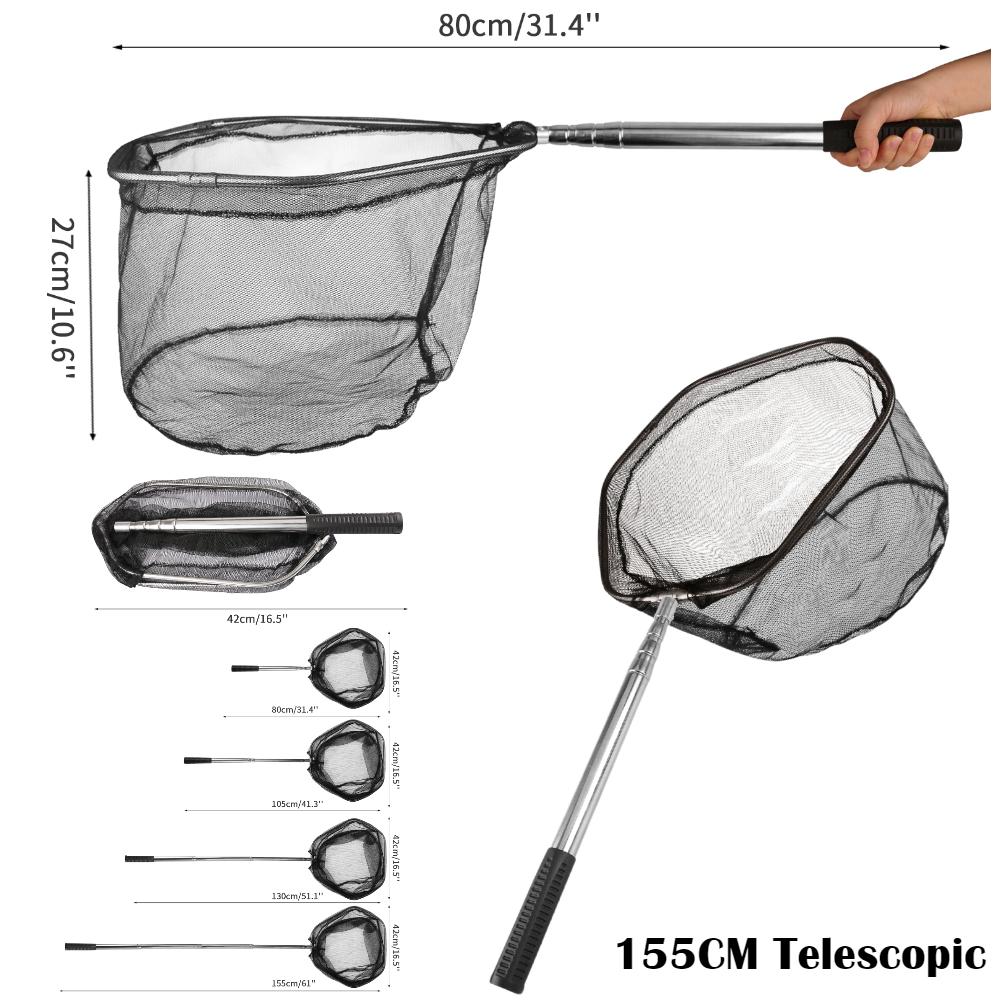 Collapsible Fishing Landing Net with Telescoping Pole Handle Extend To 190cm 100cm 80cm Fishing Net For Saltwater Freshwater