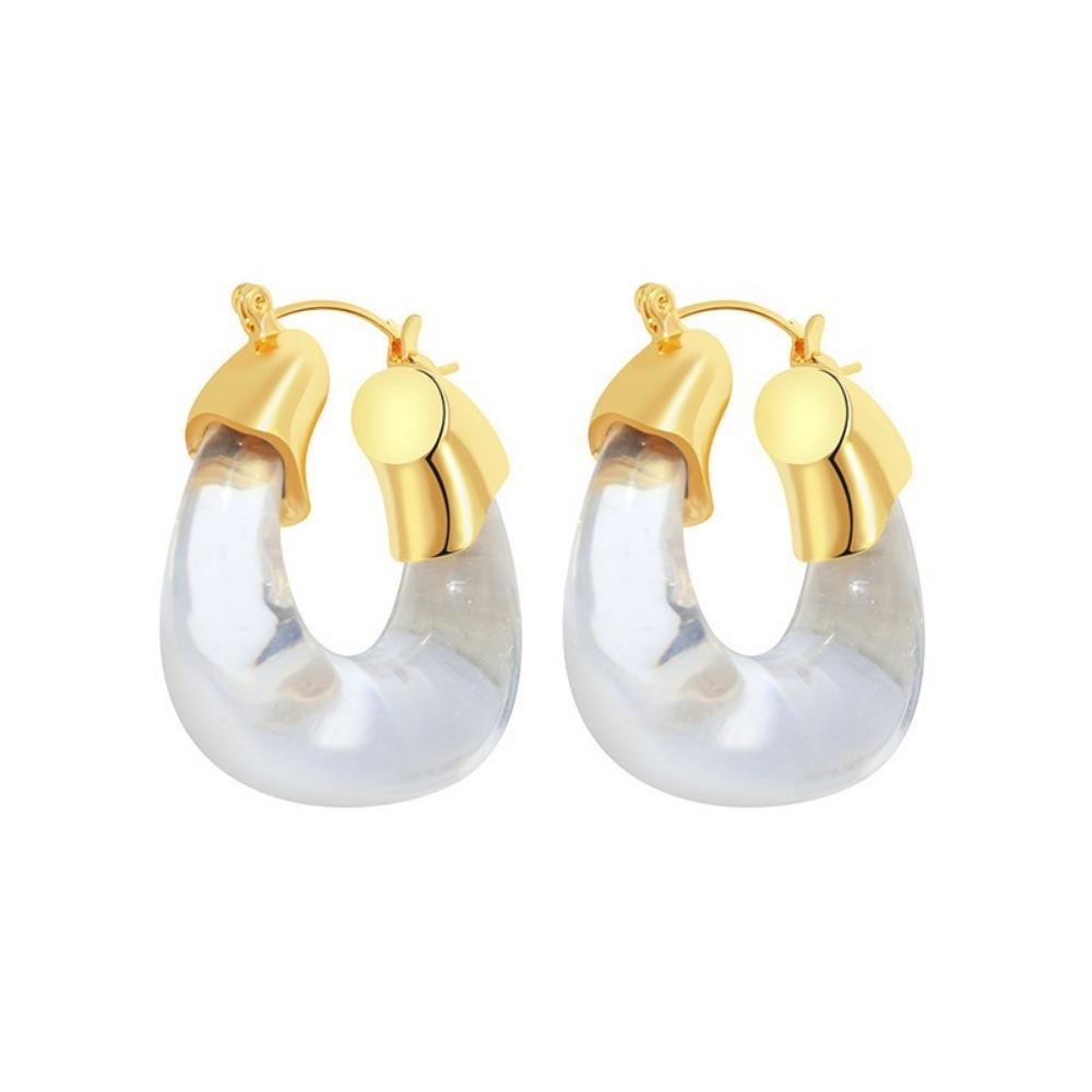 Personality Exaggeration Transparent and Red U-shape Hoop Earrings for Women Charm Amber Acrylic Dangle Zircon Accessory Gift