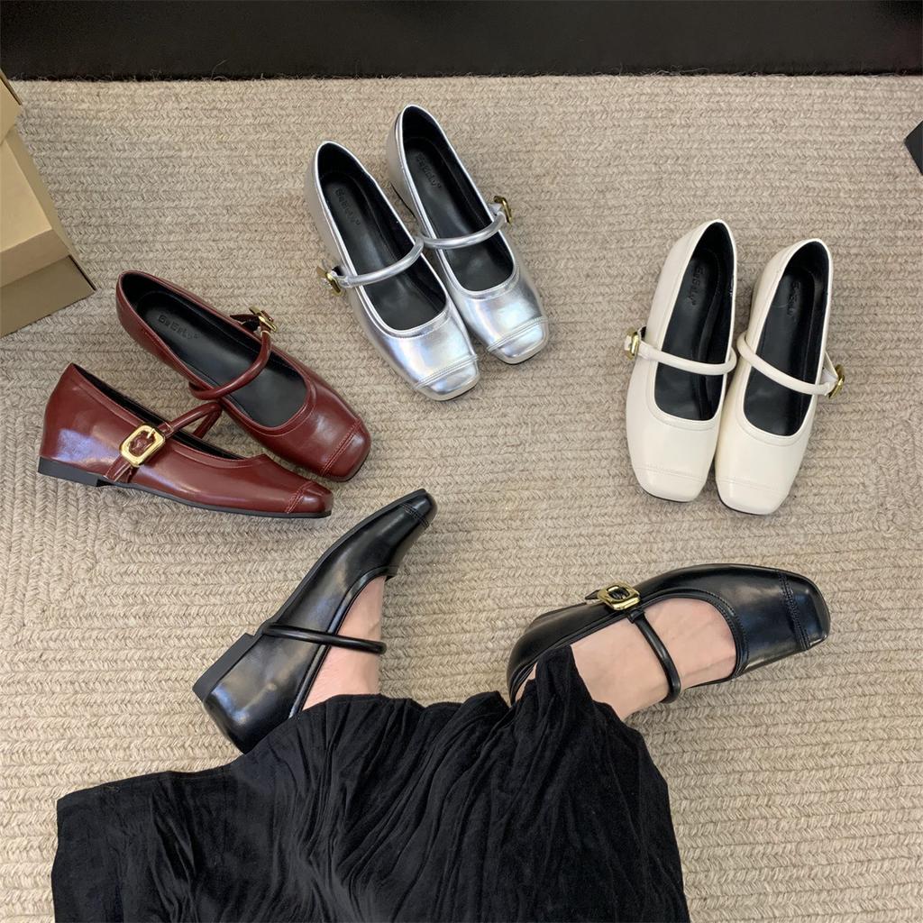 Small inner height increase silver Mary Jane shoes women's spring 2025 new French round head light mouth single shoes
