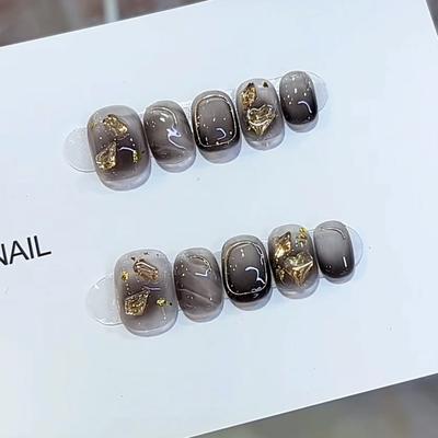 Ręcznie Robione Jesienne Nowe Stylizacje Noszone Kawałki Paznokci Kocie Oko Szampański Kryształ Nail Art Gotowy Manikiur Naklejka