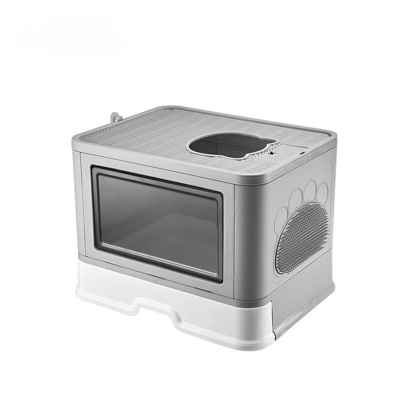 

Туалет для кошек с верхним входом Кошачий лоток Полностью закрытый Складной ящик Емкость для кошачьих экскрементов Товары для кошек серый