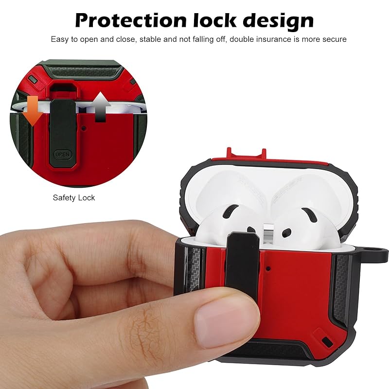 AirPods 4th generation case 2024 Airpods Compatible with TPU Made with lock cover and keychain hook, double layer dustproof and shockproof solid
