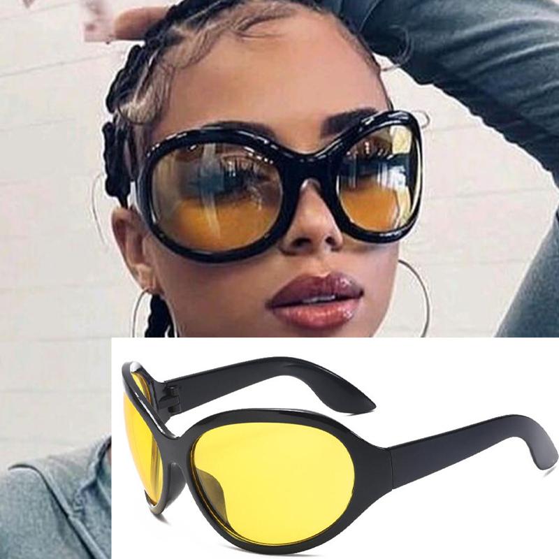 Nice Retro Oval Sun Glasses Luxury Designer Y2K Wrap Around Yellow Sun Glasses Men Punk Shades Uv400 Protection Eyewear as picture
