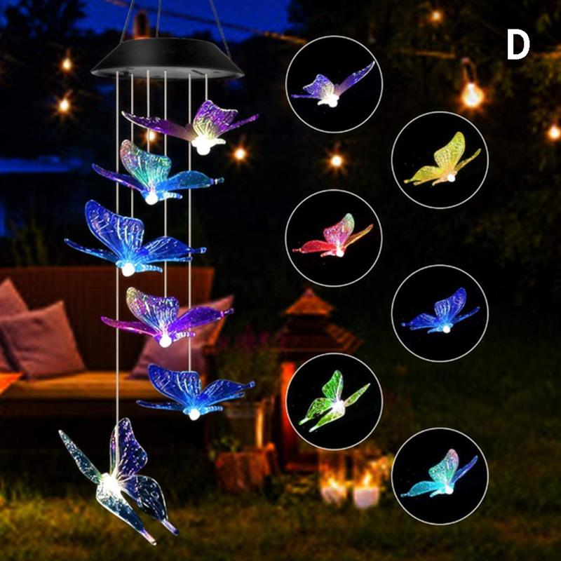 Färgglad Solcellsdriven Vindklocka Kolibri Vattentät Vindklocka Solcellsljus