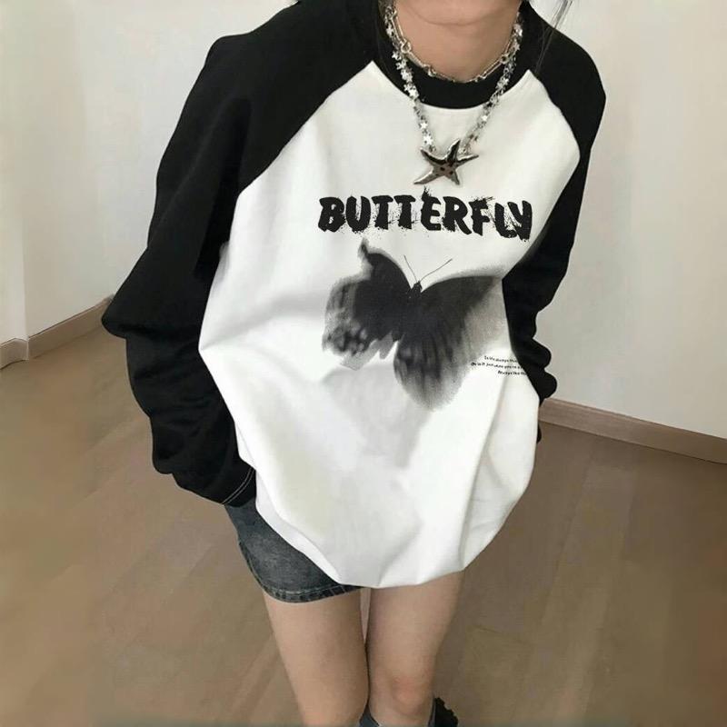 2KWEIRD Y2k Aesthetic Long Sleeve T-shirt Women Letter Print Oversized Grunge Vintage Tee Shirts Loose Clothes Female Cotton Tops