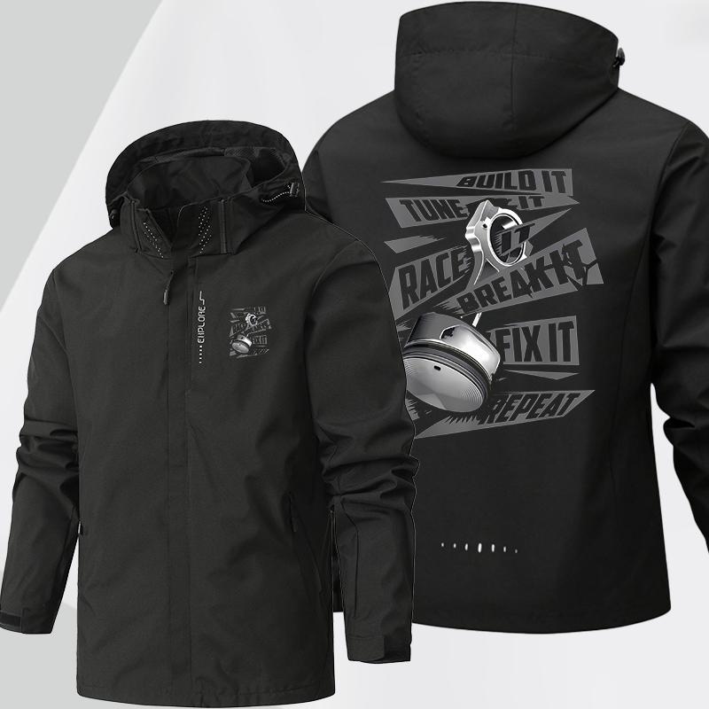 Men's outdoor jacket for autumn and winter, windproof, rainproof,multi-functional hoodsuitable for hiking and climbing printed designwaterproof jacket