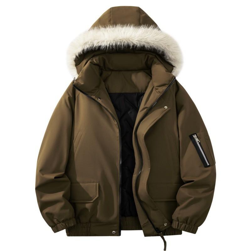 Mens Warm Fleece-Lined Hooded Parka Winter Jacket Oversized Casual Coat Daily Wear
