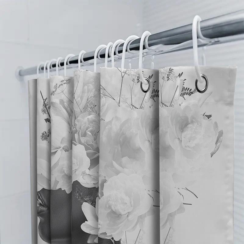 Floral Shower Curtain Botanical Pattern Bathroom Decor Nature Plants Greenery Washable Fabric Waterproof Modern Style Home Decor