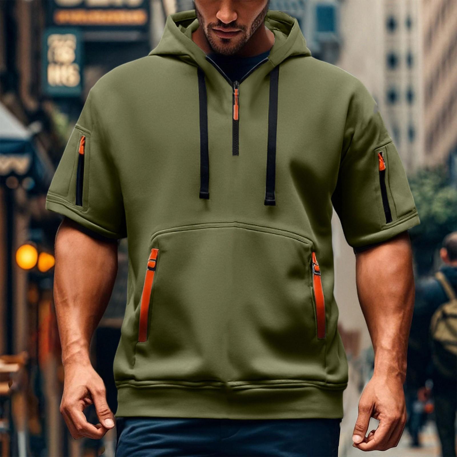 

Мужской повседневный свитер с короткими рукавами и капюшоном XL