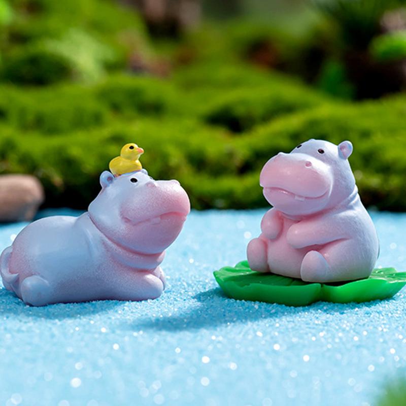 Cute Hippo Figurines Mini Dashboard Ornament Tiny Hippopotamus Figurines Cartoon Animal Art Crafts Miniature Home Decoration