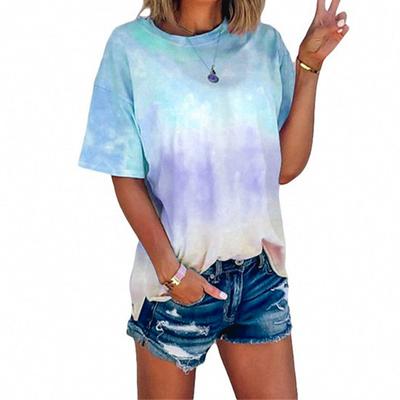 Nlife Women Short Sleeve Crew Neck Tie Dyed Shirt