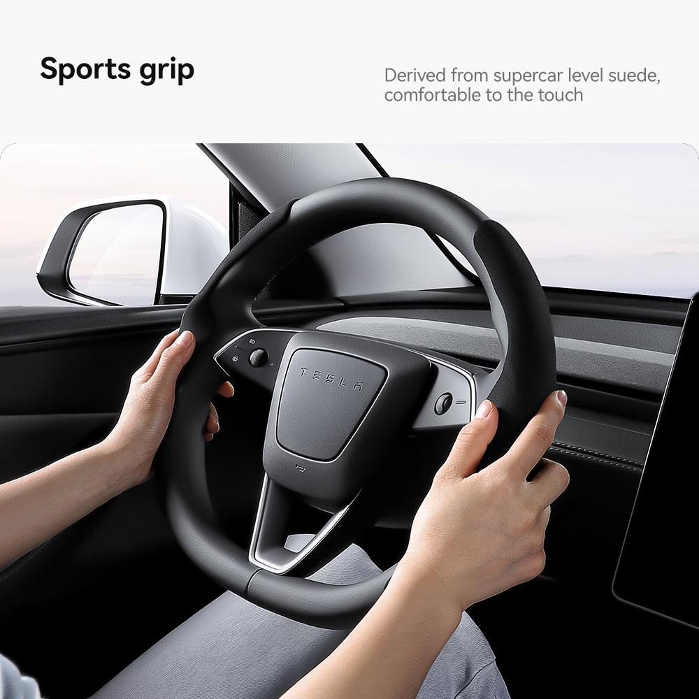 YZ For Tesla Model 3 Y Highland Juniper 2025 Suede velvet Car Steering Wheel Cover DIY carbon fiber texture Sport Steering Wheel